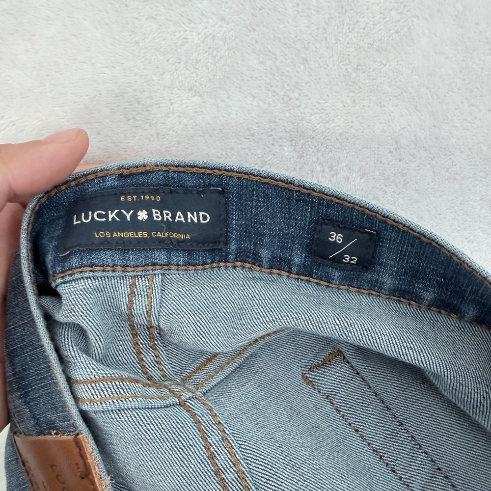 Lucky Brand 363 Vintage Jeans Mens 36x32 Blue Whisker Stretch Distressed - Picture 3 of 12